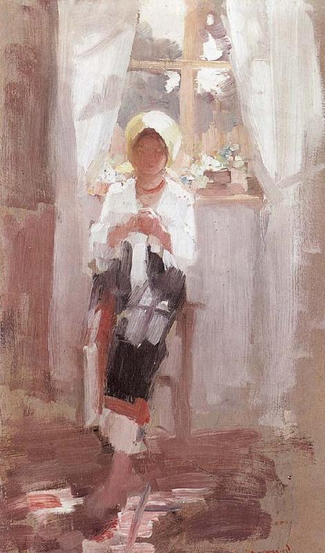 Nicolae Grigorescu Peasant Sewing by the Window oil painting picture
